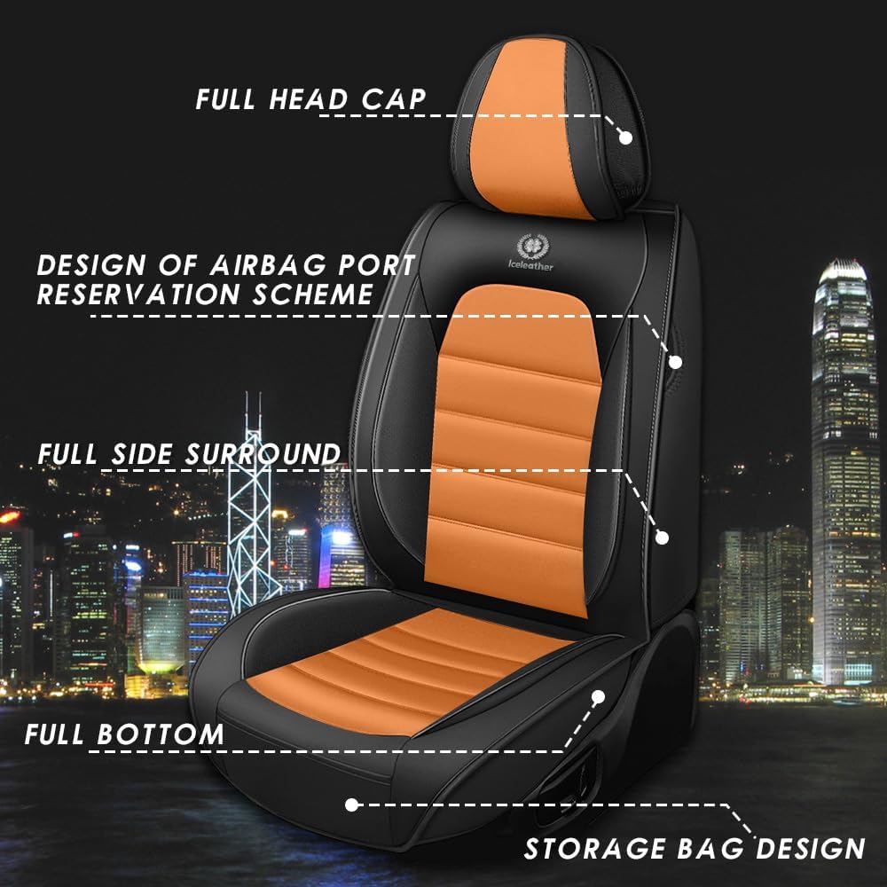 Front Car Seat Cover for Audi Q5 2002-2025, 360° Full Coverage Airbag Compatible and Easy to Install Seat Covers for Car (Black & Orange/Standard Style)
