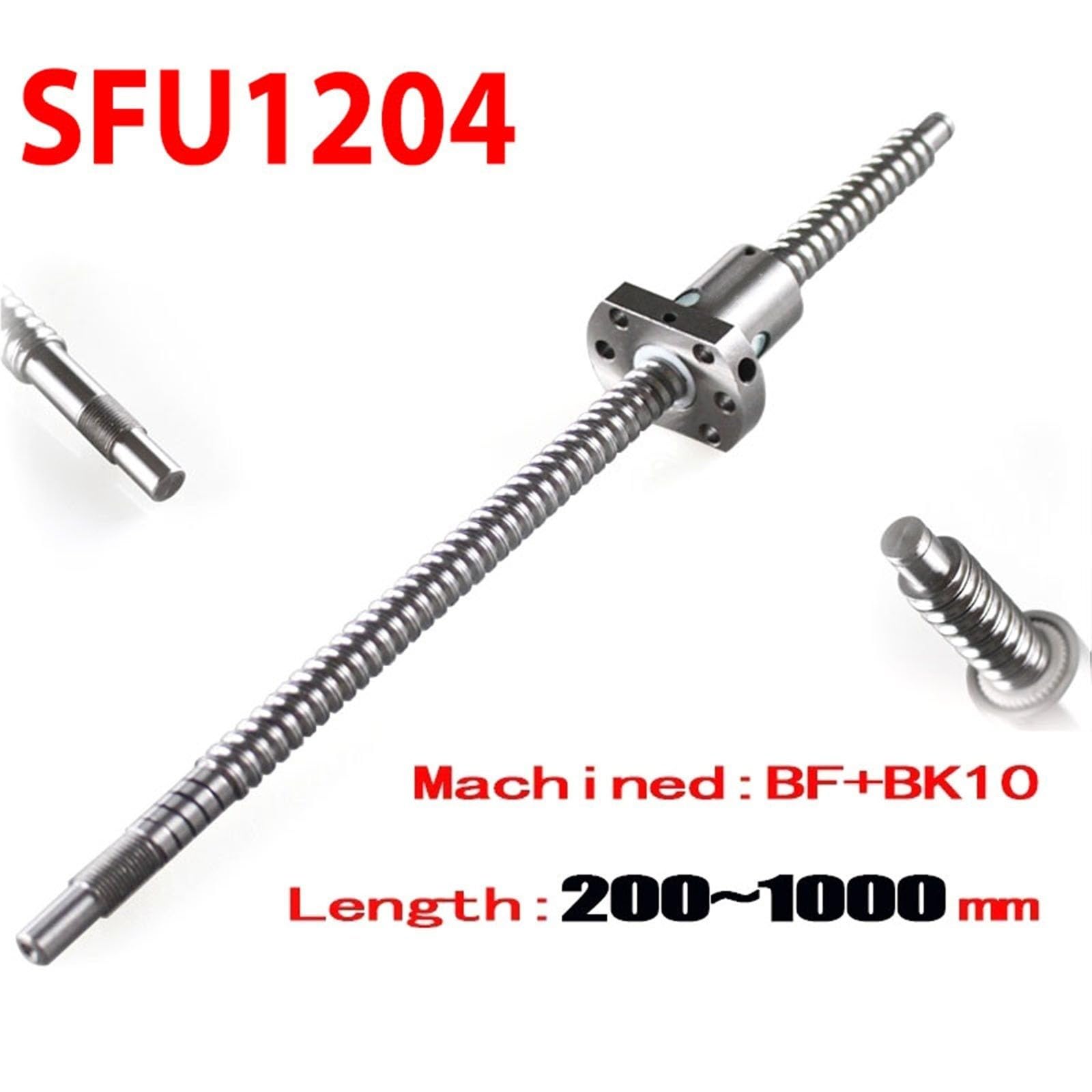 GTPBAO BK10 BF10 Końcówka obrabiana RM1204 Średnica 12 mm Skok 4 mm C7 Gwint prawy SFU1204 Śruba kulowa z nakrętką kulową 22 mm Ruch (220 mm)