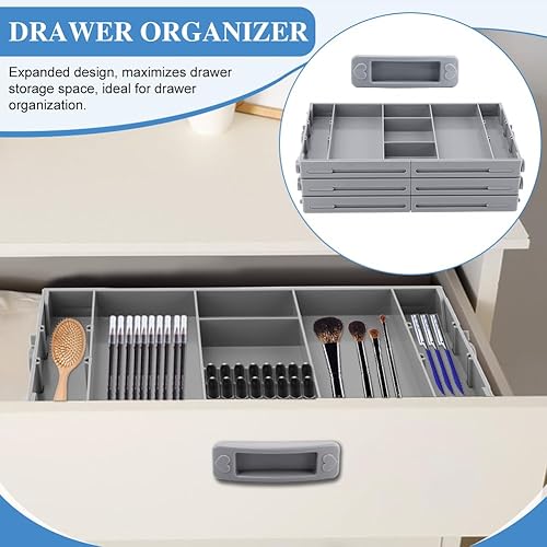 Miniatura 7 de Organizador de cajones inteligente de varios niveles, organizador de escritorio expandible de 3 niveles con separadores de calcomanías y tirador de