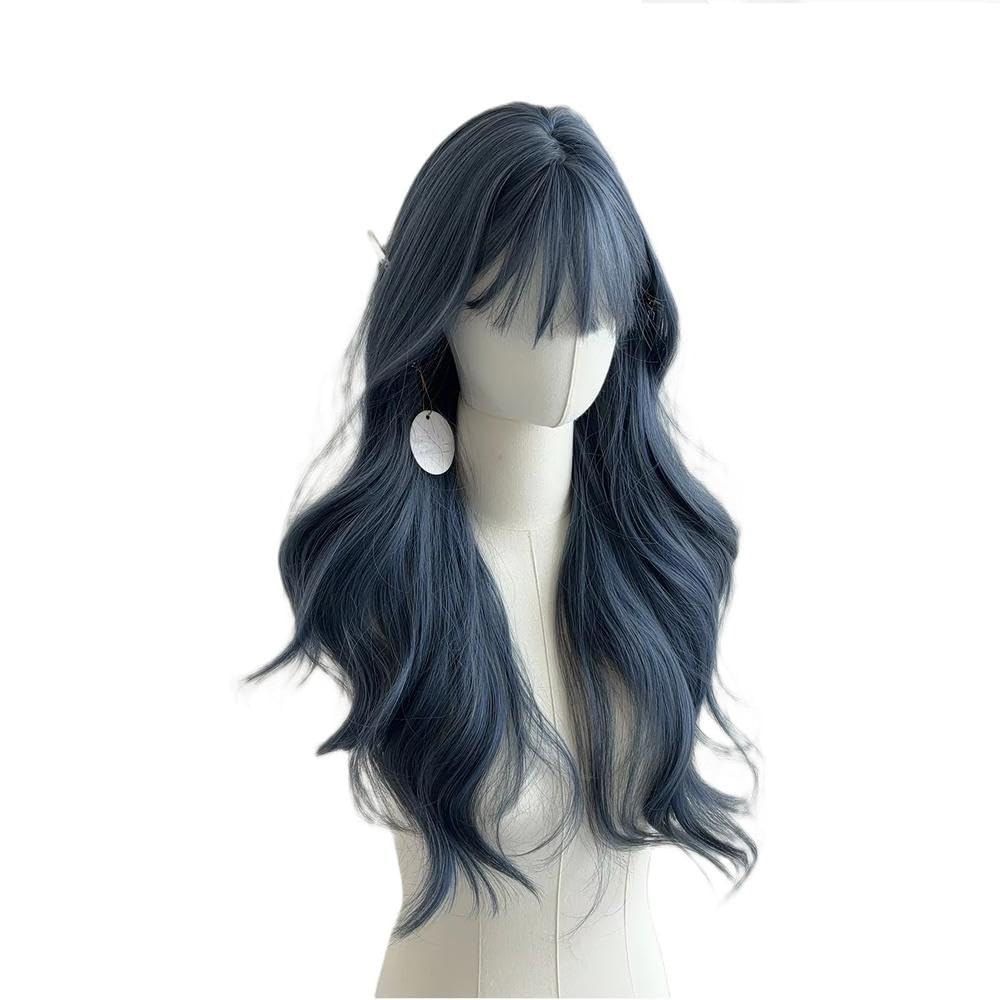 Haarpflege 24 Zoll Blaue Lockige Wellenperücke Hitzebeständige Haarpartyperücken Für Frauen