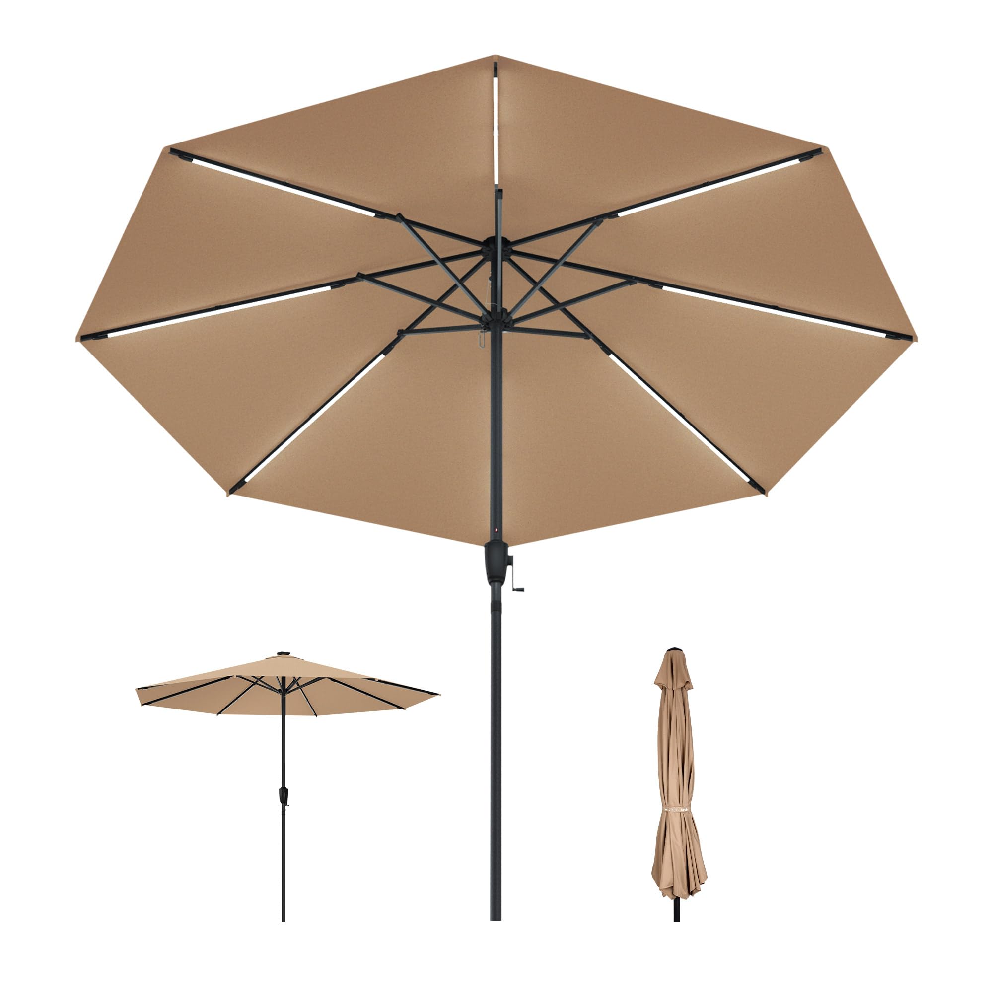 HOMEDEMO Aluminum Sonnenschirm Gartenschirm mit Kurbel, Terrassenschirm Marktschirm, Tischschirm mit 8 Rippen, Rund Schutz 50+ Sonnenschutzschirm, Patio Umbrella