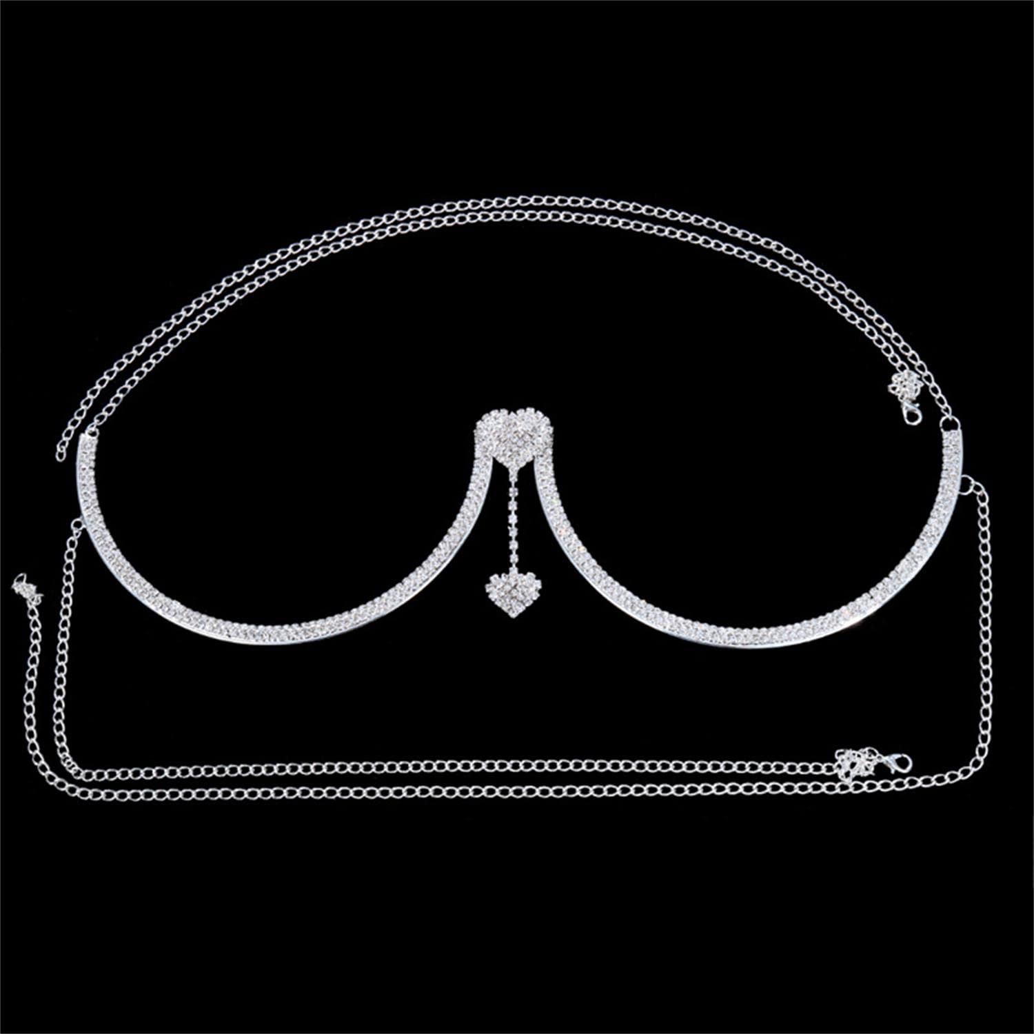 RWRAPS Sexy Kette für Damen, Brustkette, Diamanten, Strand-BH-Kette, Kristall-Bikini-Dessous-Dekoration (Silber)