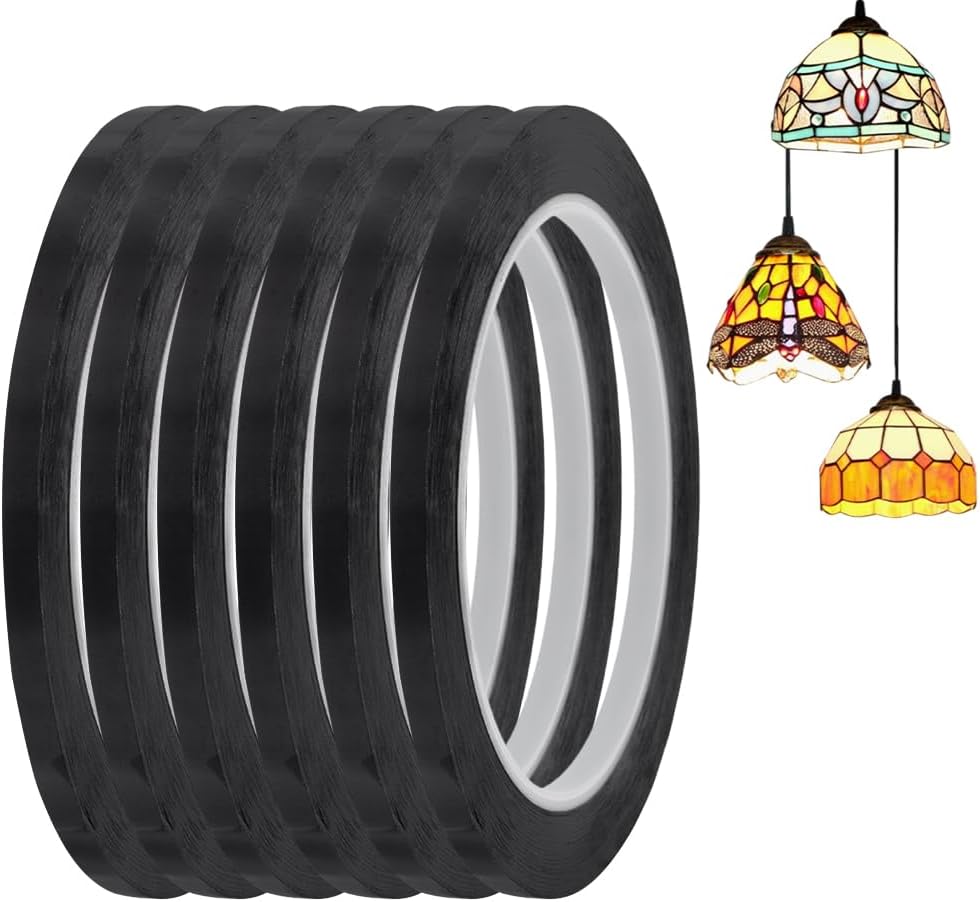 HOBBIESAY 216.5ft 6 Rolls PET Stained Glass Lead Lines Thin Stained Glass Leading Strips Window Decaling Lines Roll Blacking Strip Self Adhesive Line for Gallery Window Art Crafts and Decor 4mm
