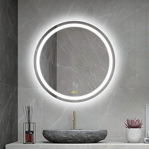 Miniatura 8 de OKISS Espejo de baño de 28 pulgadas con luces LED, espejo de tocador montado en la pared, espejo de baño con luz antiniebla, espejo de baño