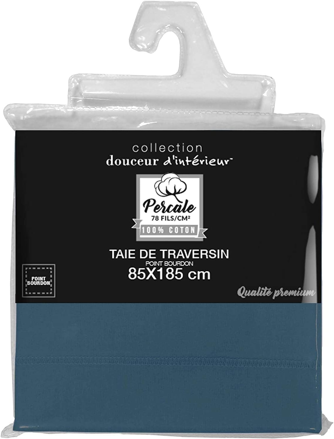 douceur d'intérieur, Bolster Pillowcase (85 x 185 cm) Percaline Blue, Cotton Percale - Image 3