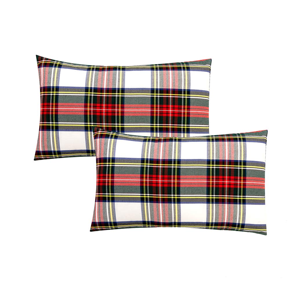 GTEXT2 Pack Christmas Decor White Plaids Pillow Covers Buffalo Check Throw Pillow Cover Tartan Cuhion Cover Case for Couch Sofa Home Decoration Cotton 20 X 12 Inches