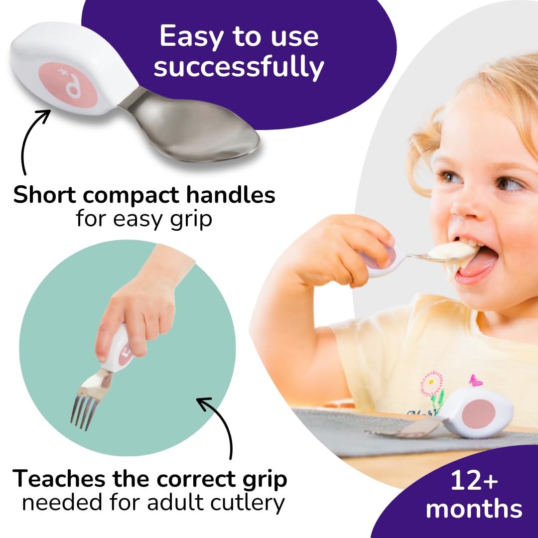 Doddl Fork & Spoon Cutlery Set for Children & Toddlers 12m+ 2 Piece Set Ergonomic Design Promote Self-Feeding (Dusky Rose) - Image 4