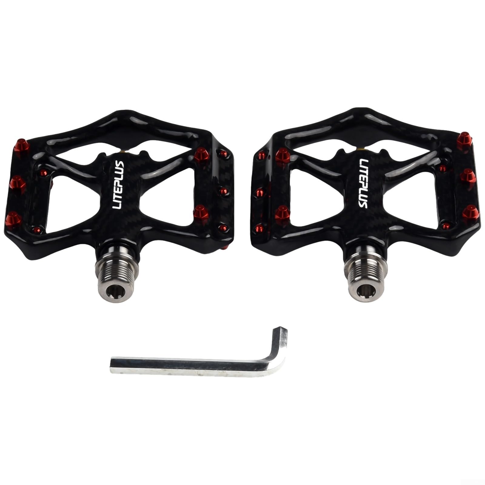 Pedales de bicicleta de carretera de fibra de carbono ultraligeros 180 g, par de rodamientos sellados, plataforma ancha, antideslizante, para MTB y bicicleta plegable, color negro
