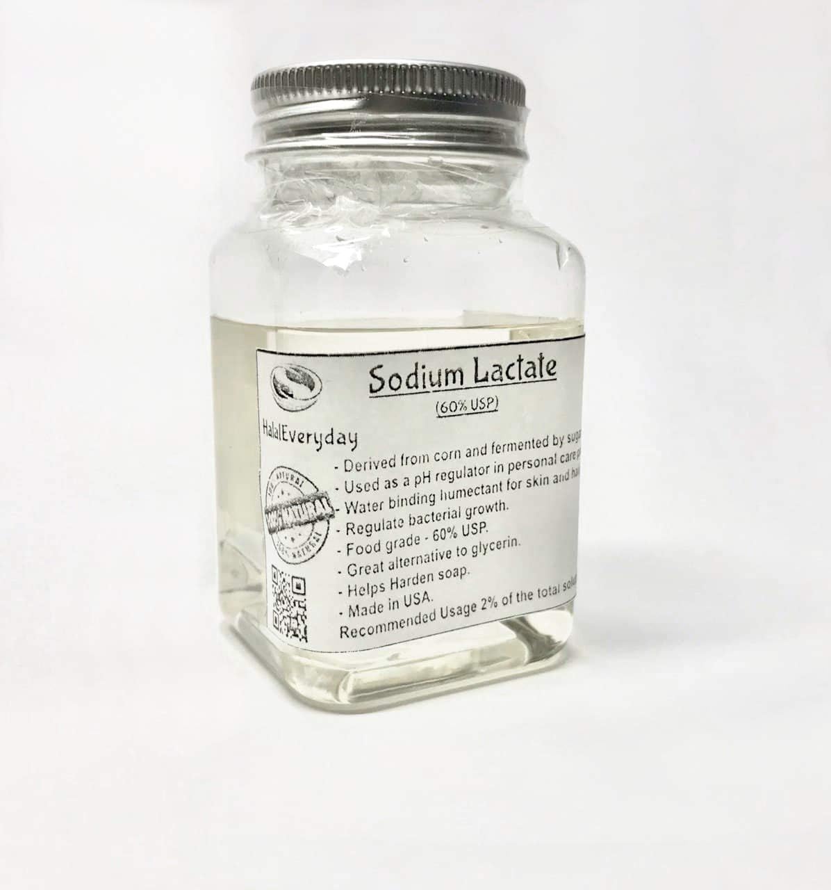 SAAQIN SODIUM LACTATE 60% USP 4Oz 118ml Pure Natural Preservative Organic broad spectrum preservative increase stability in bacterial growth. Used as pH regulator- Helps reduce the moisture loss