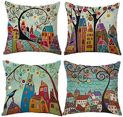 Tbing Pillowcases Canvas Decorative Throws Pillows Cushions Covers Creative Pillowcase for Sofa Bedroom Set of 4, 18x18 Inch (Art)