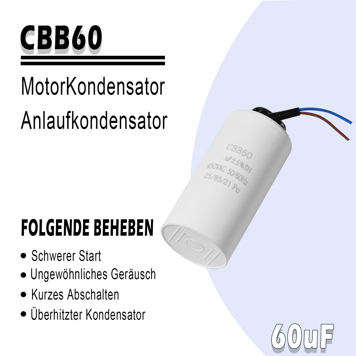 Condensatore CBB60 450V 60uf 50/60Hz, condensatore di marcia del motore