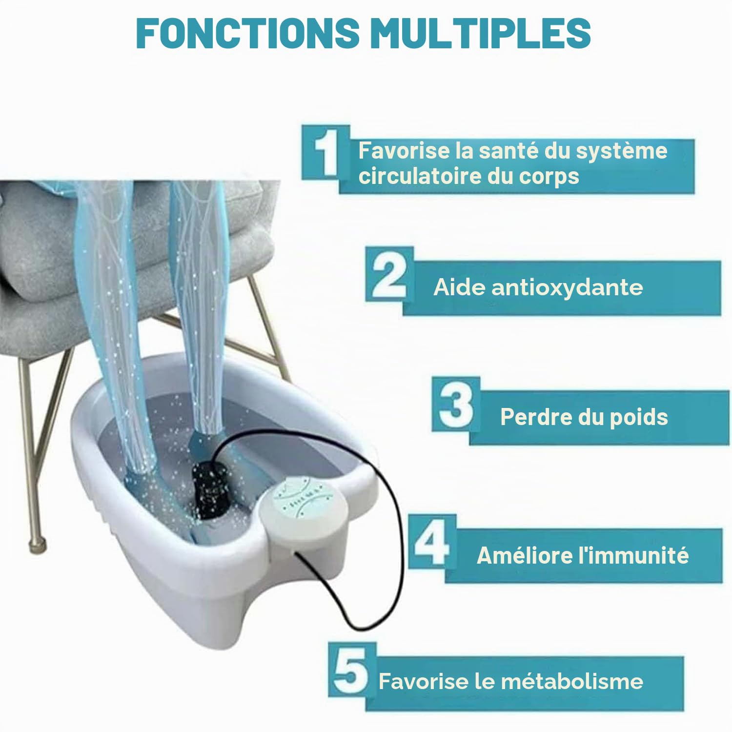 Ionic Foot Spa at Home Detox and Cleanse, 2.0 Ionic Foot Spa Detox, Machine de désintoxication ionique professionnelle pour les pieds, désintoxication corporelle détendue et soulagée, augmente