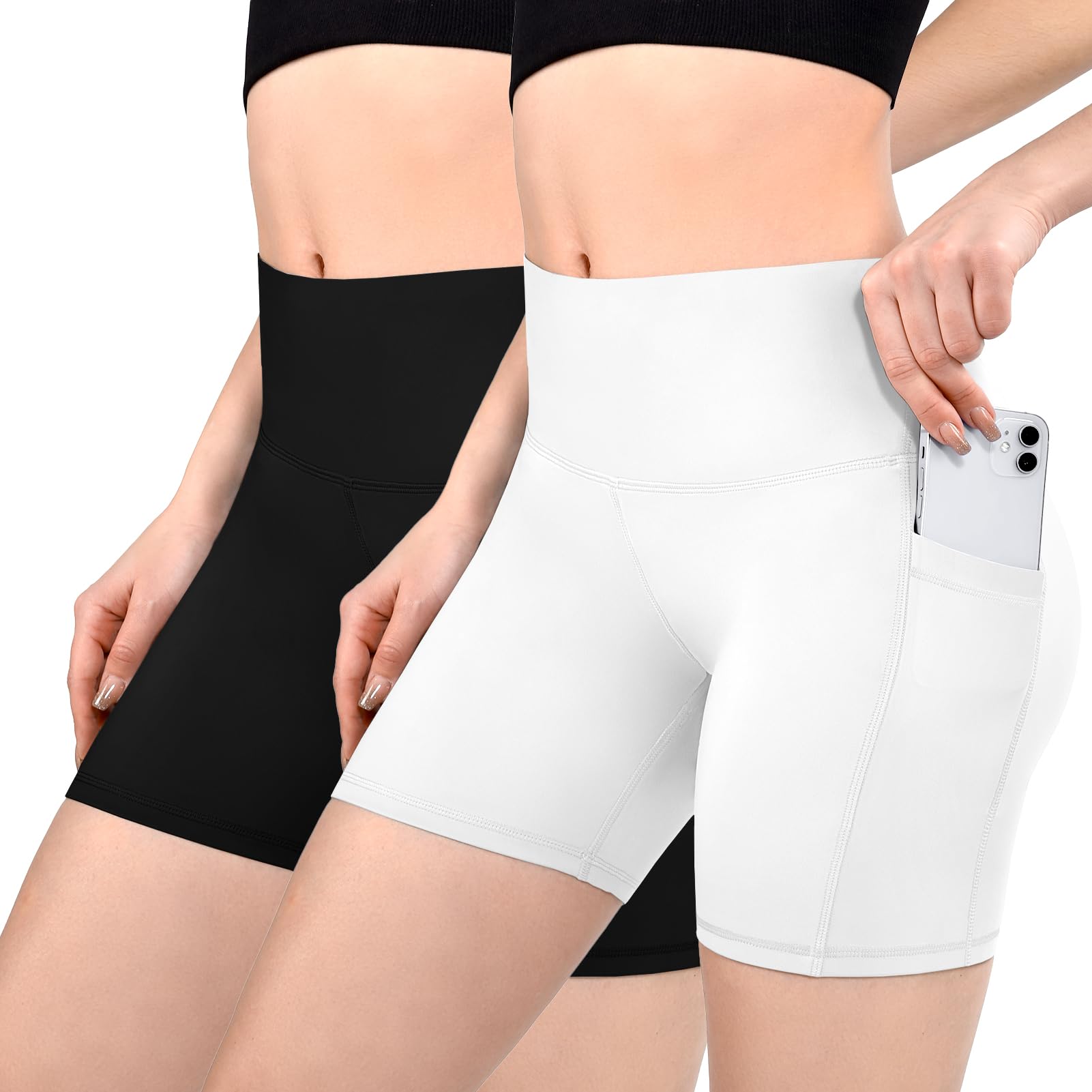Sanpetix Radlerhose Damen mit Taschen High Waist Sporthose Damen Kurz Sport Shorts für Gym