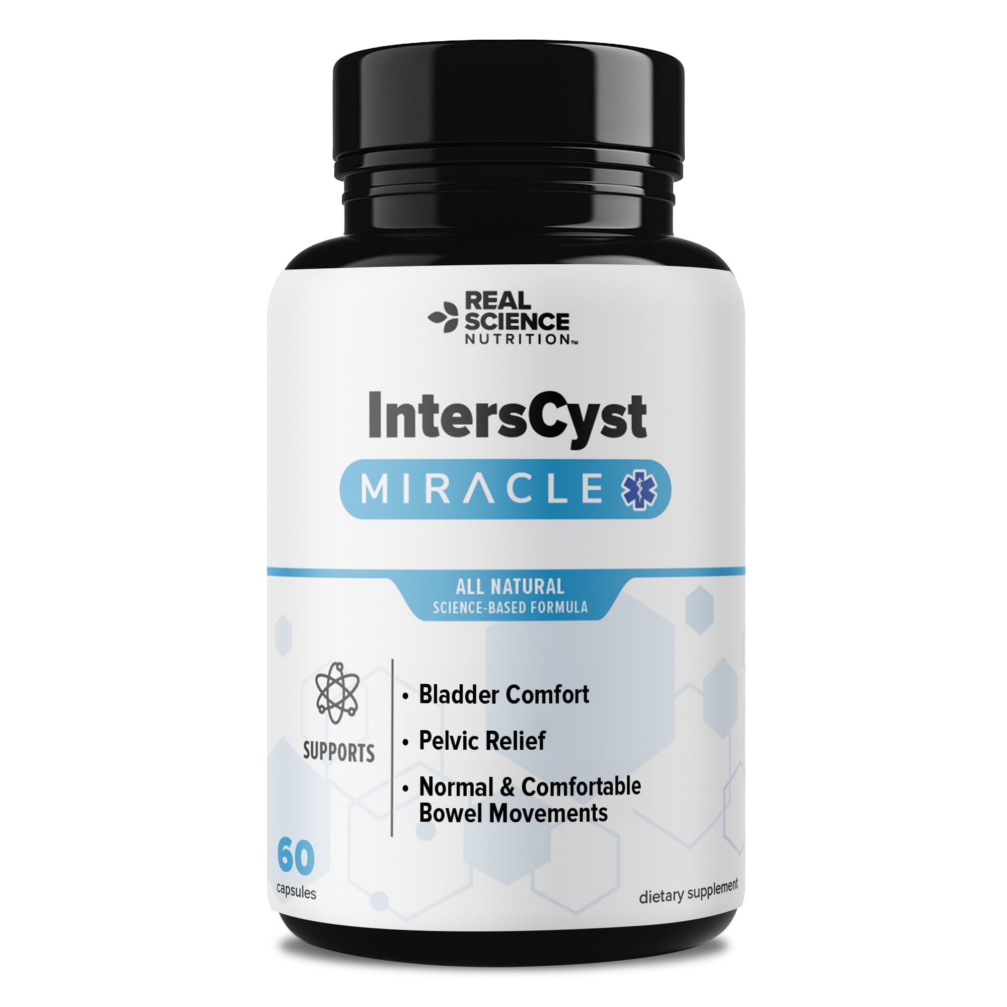 Real Science IntersCyst Miracle – All Natural Supplement for Interstitial Cystitis Relief and Constipation with Vitamins C, D, B12 & K + Nitric Oxide Support – Bladder & Kidney Health Support, 60 Caps
