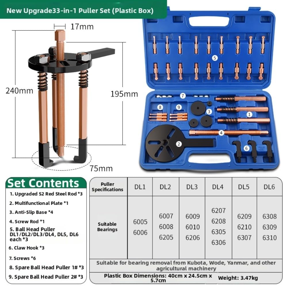 EasyByMall Kit separatore estrattore cuscinetto interno 33 in 1 con 6 manicotti, costruzione in acciaio rosso e Cr-V per cuscinetti 6005-6310