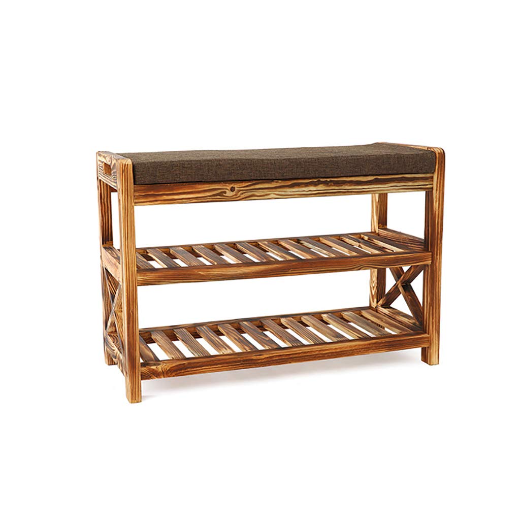 Tabouret de canapé meuble à chaussures en bois massif avec étagère de rangement basse