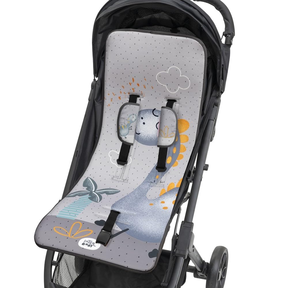 Interbaby Materassino per passeggino, universale, estivo, con palma, grigio, traspirante, confortevole, 100% cotone, 84 x 34 cm, protezioni per imbracatura