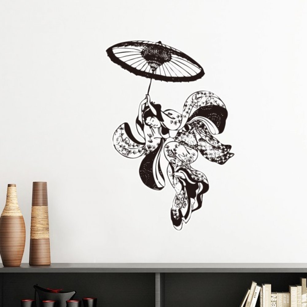 Croquis Art Style Japonais Illustration Autocollant Déco Murale Noir