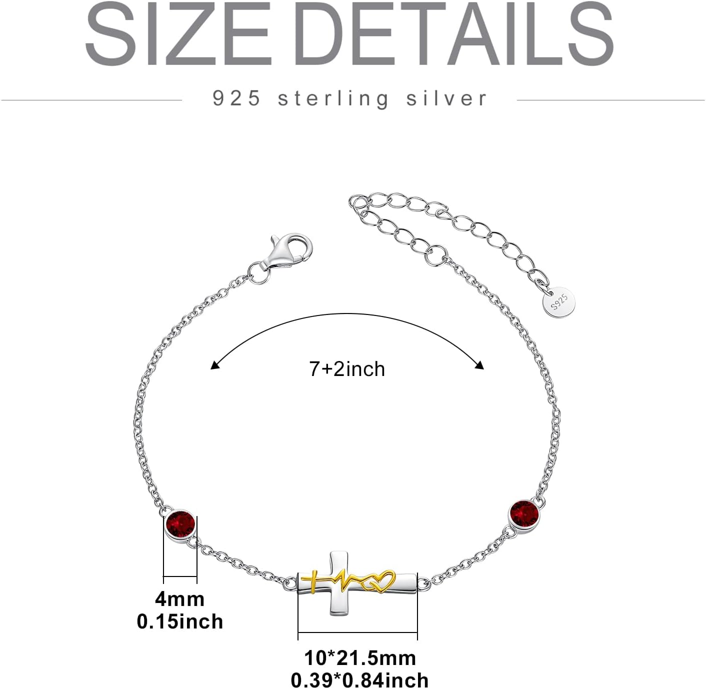 AOBOCO 925 Sterling Silver Faith Hope Love Cross Bracelets with 12 Birthstones Birthday Christian Jewelry for Women - Image 5