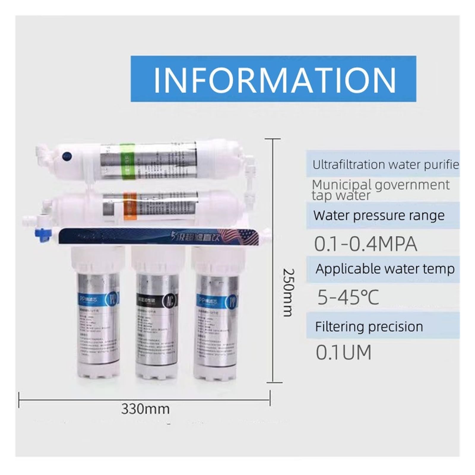 Purificador de agua potable de 5 capas, de purificación de agua por ultrafiltración debajo del fregadero de cocina doméstica, agua de gran flujo con grifo
