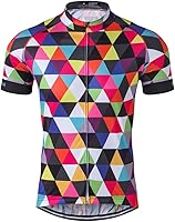 Weimostar Men's Short Sleeve Cycling Jersey - Breathable Quick-Dry Polyester, Full Zipper, Reflective Pockets, Multicolored Diamond