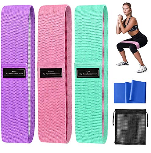 AJOXEL Bandes de Résistance, Bande Élastique Fitness Tissu Muscles d'exercice Équipement Solides Antidérapante Jambes Sport 3 Niveaux Tensions pour Musculation, Pilates, Cuisses, Fessiers