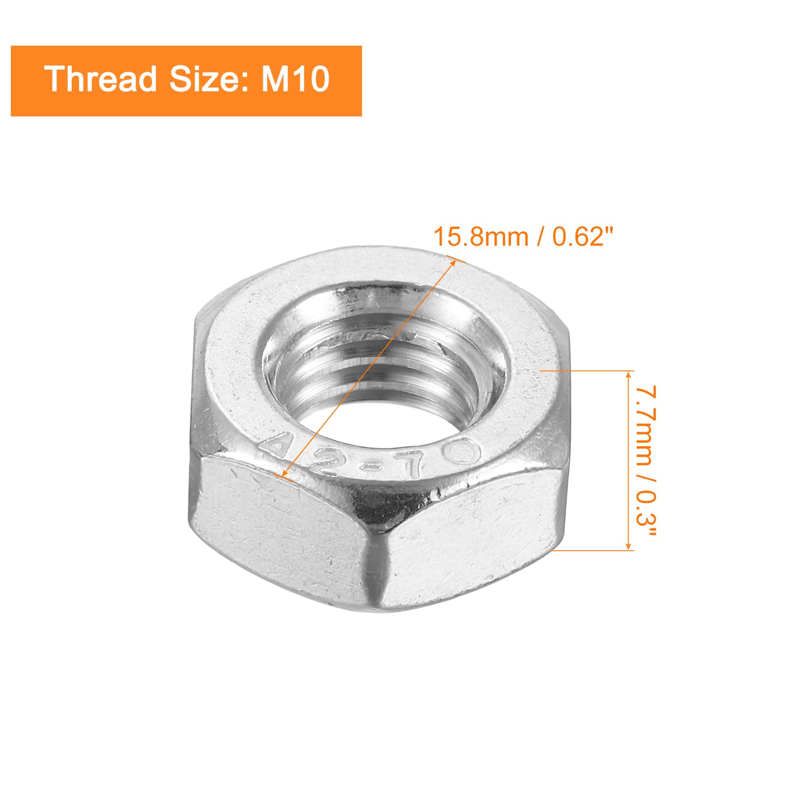 QUARKZMAN Mano Sinistra Esagonale Dado M10x1,5mm 304 Acciaio Inox Mano Sinistra Inverso Esagonale Dado per Assemblaggio e Fissaggio Argento 10pz