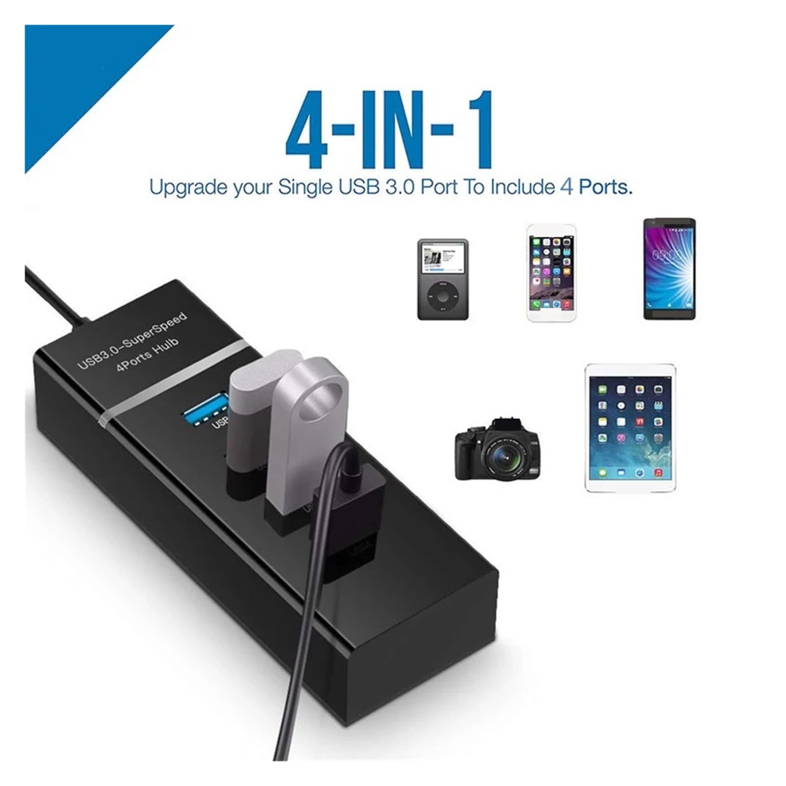 USB Multi 3.0 4 Port Do Komputera PC Akcesoria Laptopów Hub OTG Adapter Splitter MożLiwość Szybkiego łAdowania(Black HUB 3.0)