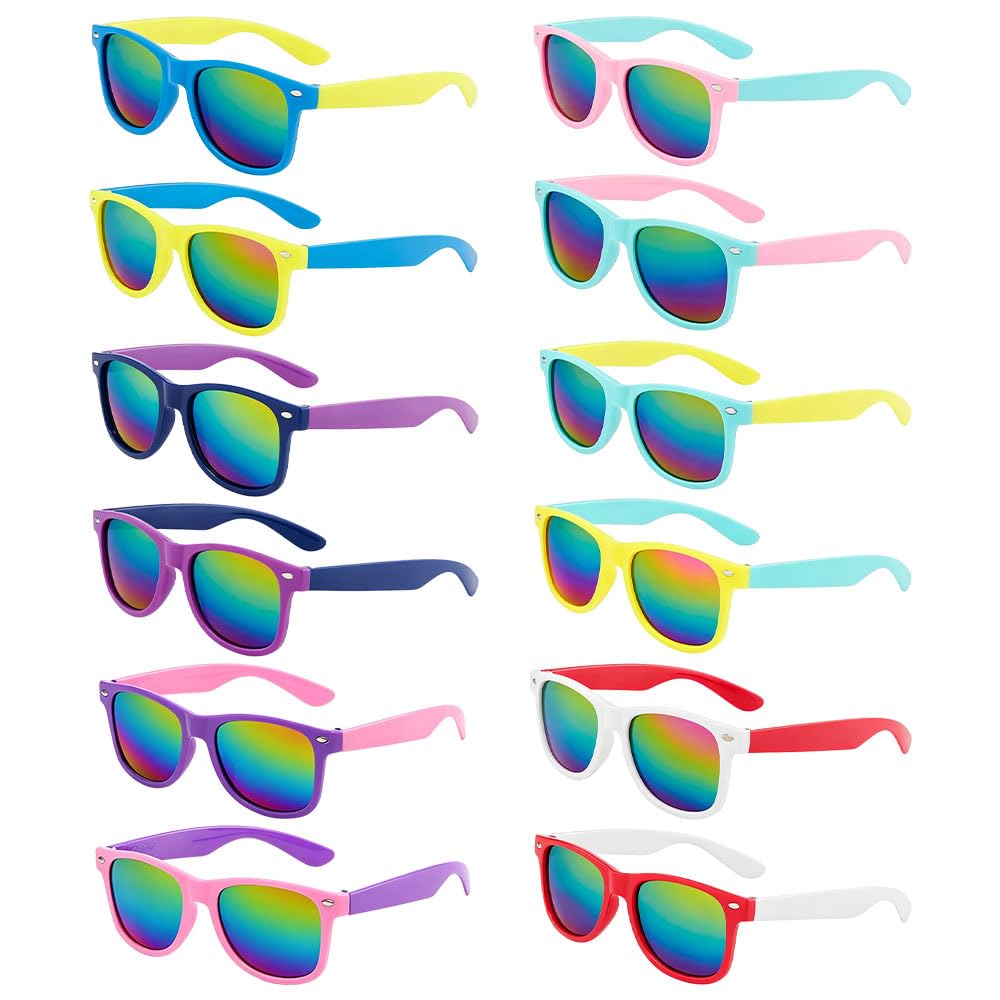 KUWUNG 12 Pack Kids Sunglasses, UV400 Kids Sunglasses UV Protection, Colours Neon Sunglasses in Bulk Party Bag Fillers, Kids Polarised Sunglasses Summer for Beach, Pool, Birthday, Graduation Party