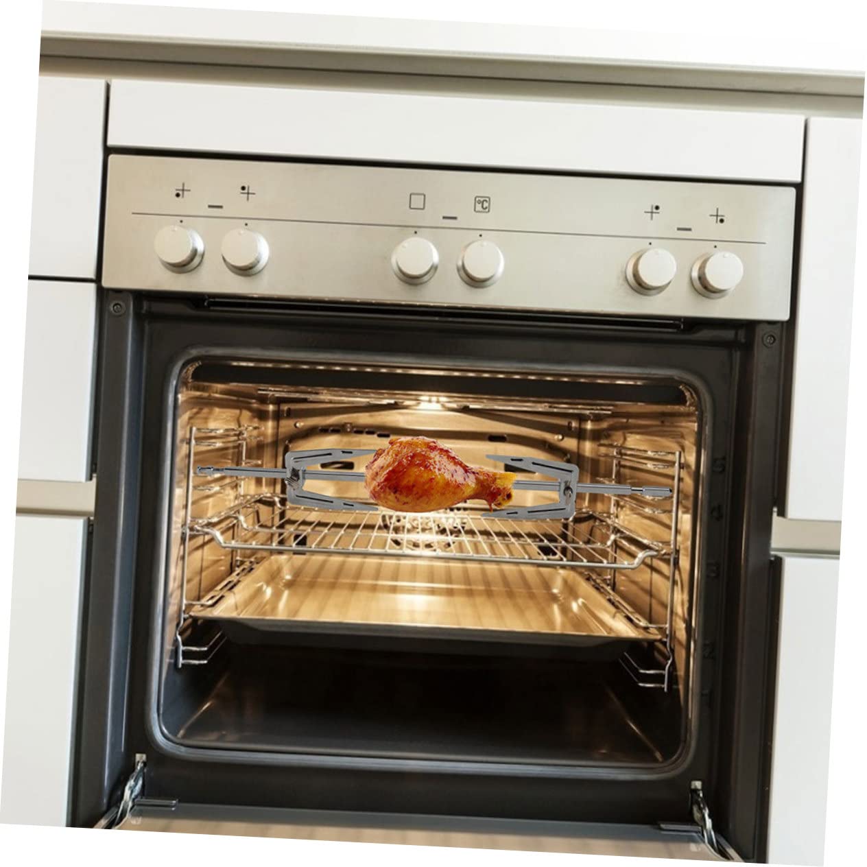 HAKIDZEL 2Sets Bbq Kitchen Grill Forks Food Rotating Forks for Easy Insertion and Removal Stainless Steel Oven Accessory for Rotisserie Chicken and Meat Cooking