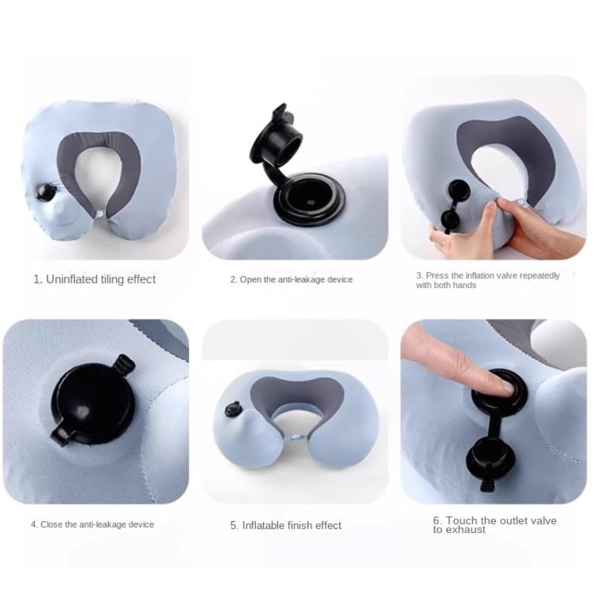 Nackenkissen Auto Nackenkissen Reise Aufblasbares Reisekissen Nackenkissen Tragbares U-förmiges Kissen Aus Baumwolle Für Flugzeuge Travel Essentials(Grey)