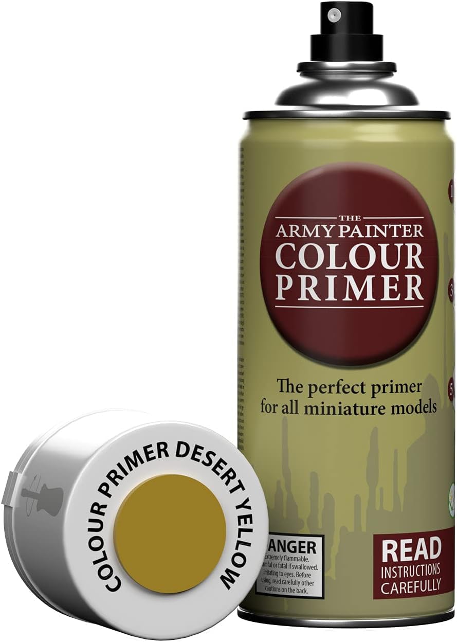 The Army Painter Color Primer, Desert Yellow, 400 ml, 13.5 oz - Acrylic Spray Undercoat for Miniature Painting