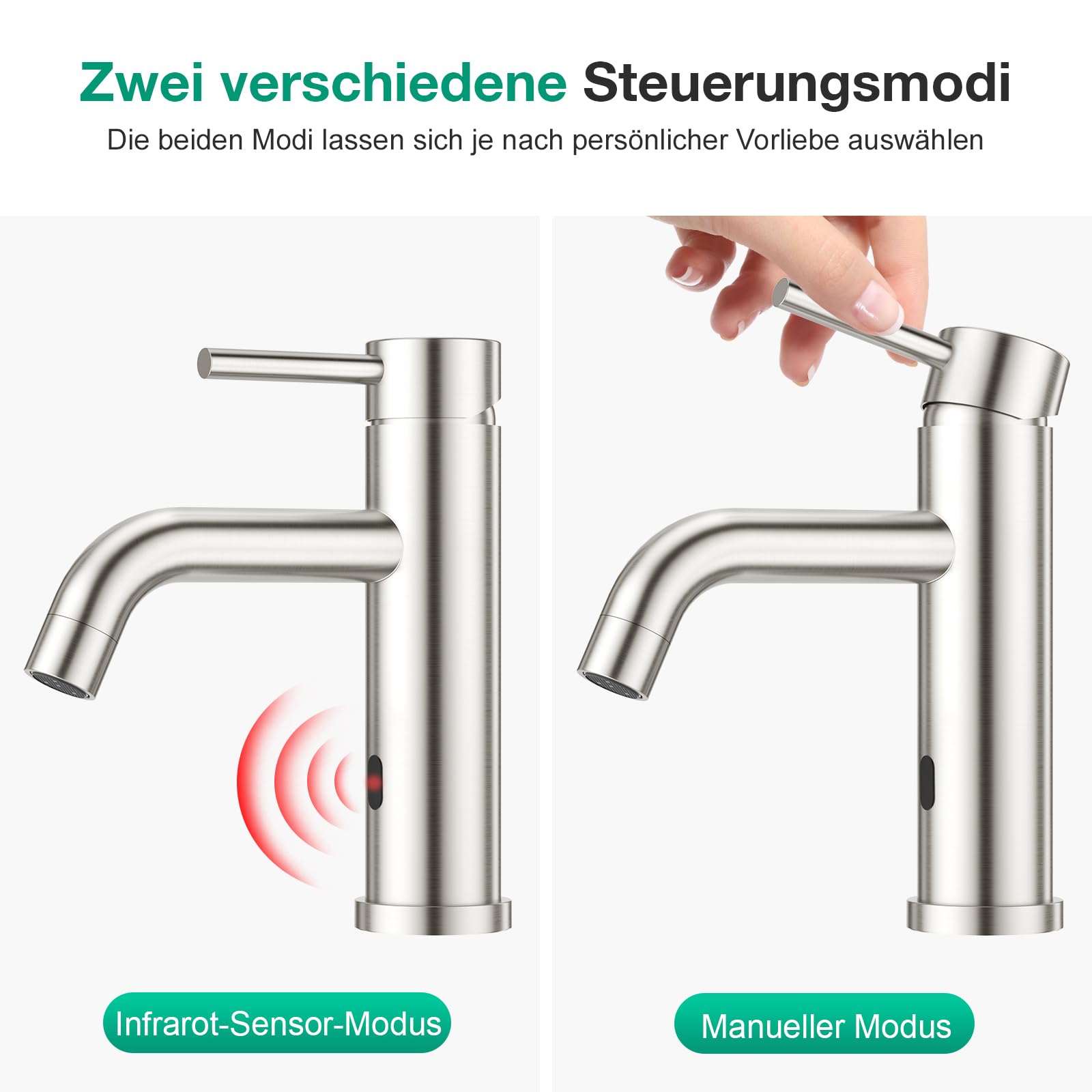 CREA Infrarot Sensor Waschtischarmatur für Badezimmer, Einhebelmischer Armatur Wasserhahn für Waschbecken Bad, Gebürstet