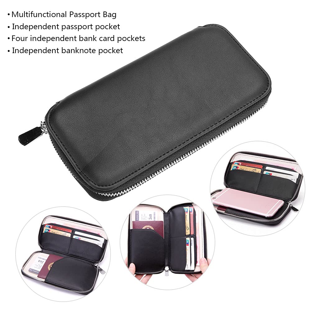Portafoglio da viaggio con blocco RFID, porta passaporto e organizer per carte di credito, per uomini e donne, sottile, multi tasca, per lavoro, vacanze, pendolari, in pelle PU, dimensioni compatte