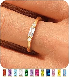 Gold Birthstone Rings for Women 14K Gold Plated Non Tarnish Stackable Rings Dainty Emerald Green Gemstone Cubic Zirconia Engagement Wedding Ring for Birthday Jewelry Gifts Size 6-10