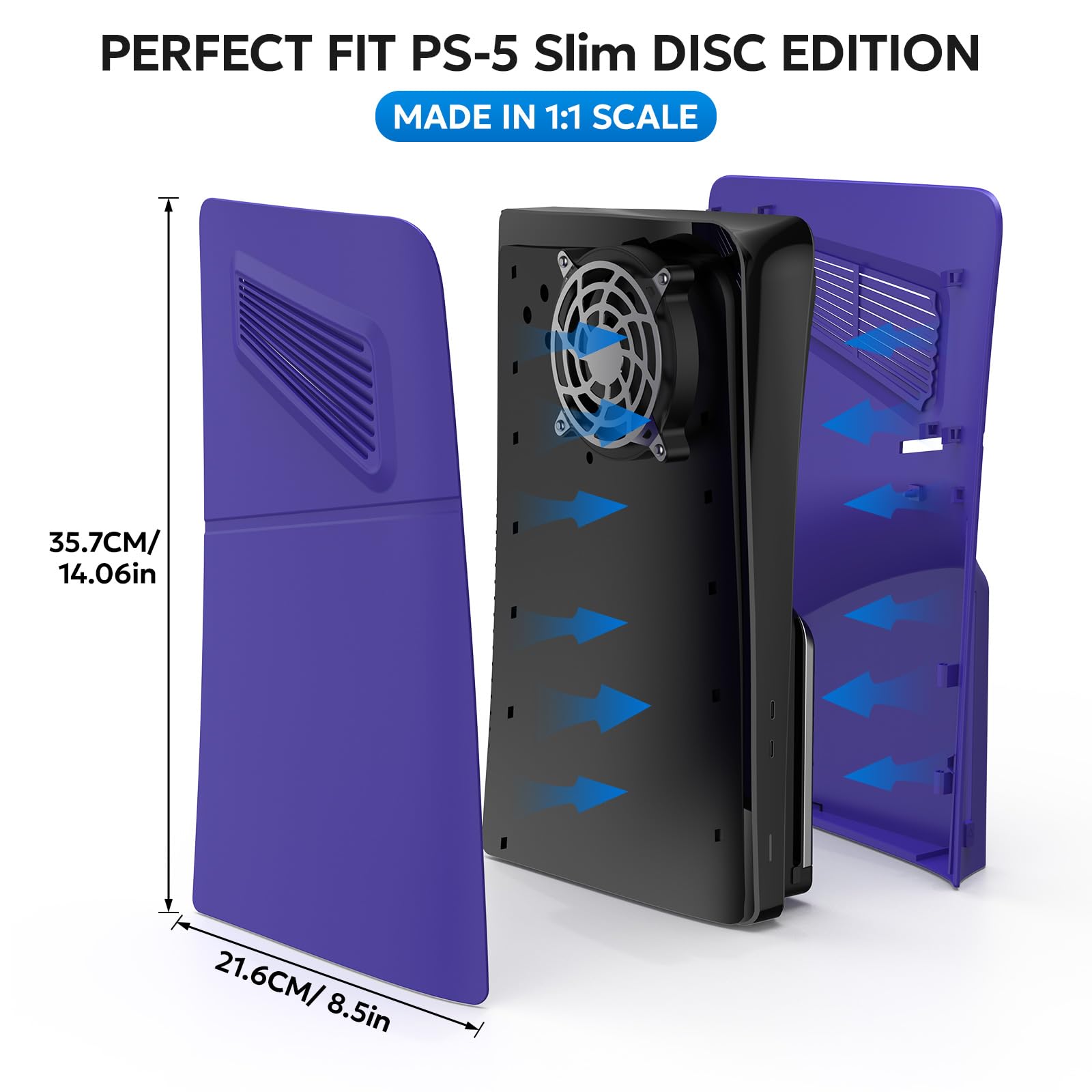 Faceplate for PS-5 SIim Disc Edition, innoAura Cover per PS-5 Slim con prese d'aria di raffreddamento, antigraffio e antipolvere, piastre sottili PS-5 Slim, guscio di ricambio in ABS di alta qualità