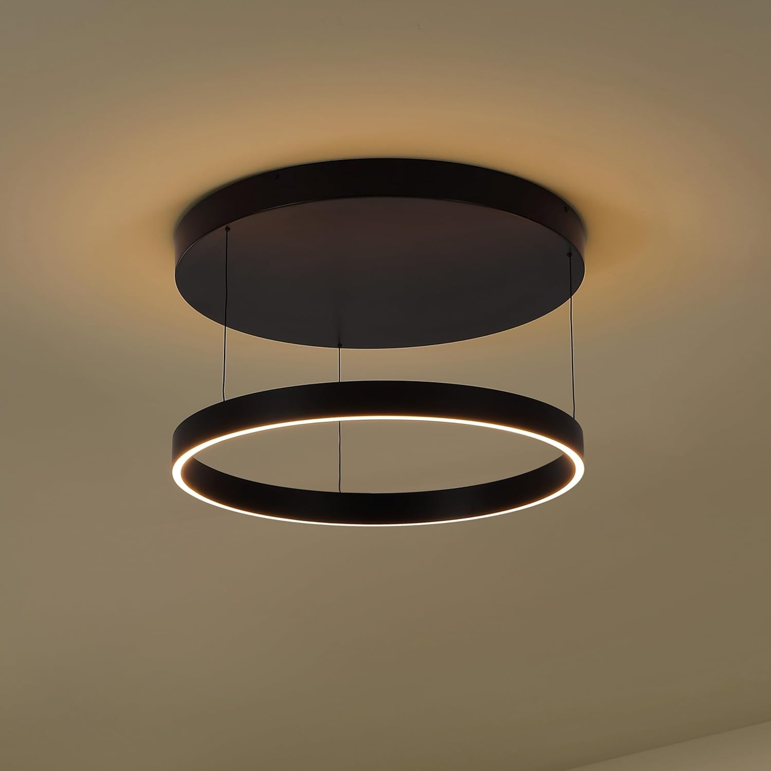 JONATHAN Y 24" Black Modern Minimalist Metal Adjustable Ring Integrated LED Pendant, Dimmable Hanging Light Fixture for Dining Room Kitchen Living Room, 3000K Warm JYL7151A