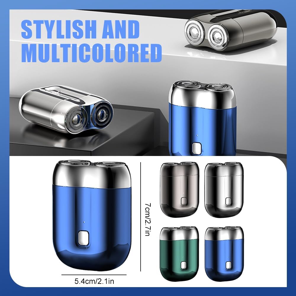 2025 New Mini Dual-Head Electric Shaver for Men USB Rechargeable, Waterproof Compact Pocket Shaver USB Mini Shavers for Face, Portable Electric Travel Razor with Magnetic Heads (Silver)
