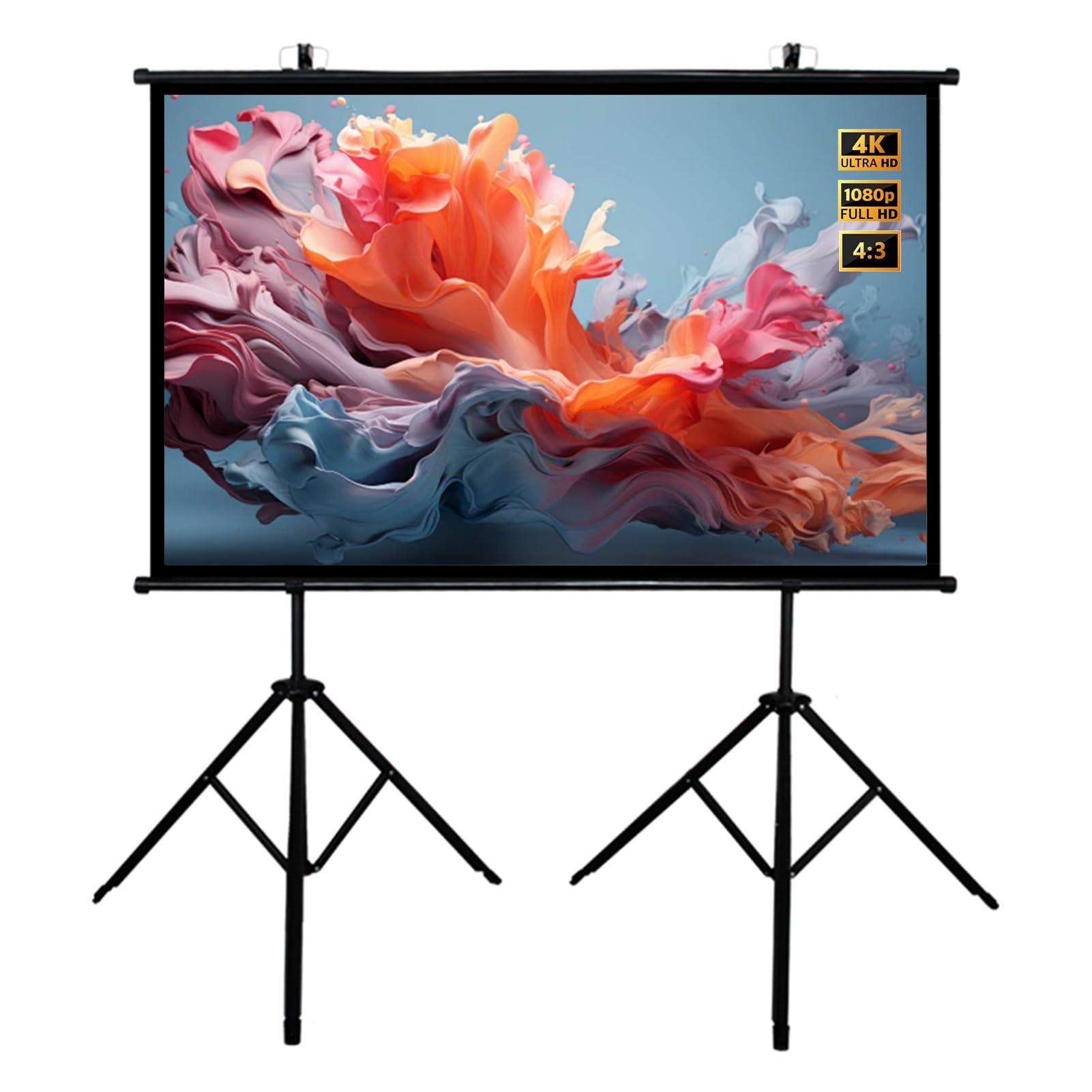 Schermo Cinematografico in PVC da 60/72/84/92pollici per Esterni con Treppiede, Schermo di Proiezione a Parete 4K HD per Campeggio, Home Theater(84"(4:3))