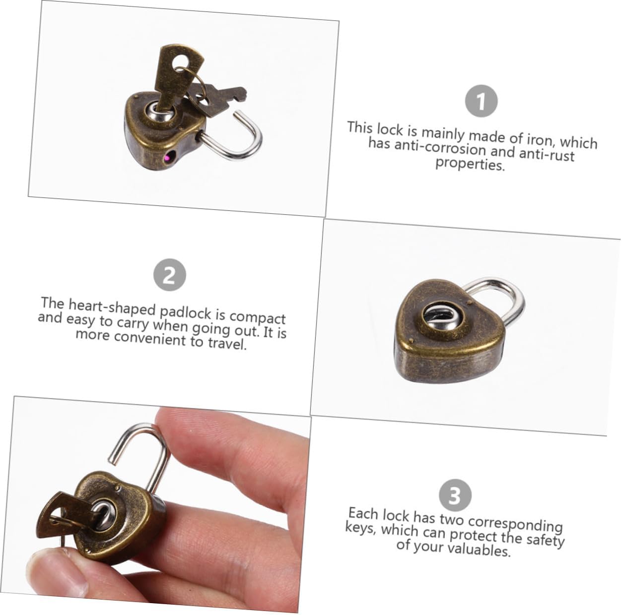 300pcs Antique Heart Shaped Padlocks with Keys Retro Iron Love Locks for Diary Books Luggage and Suitcases Vintage Style