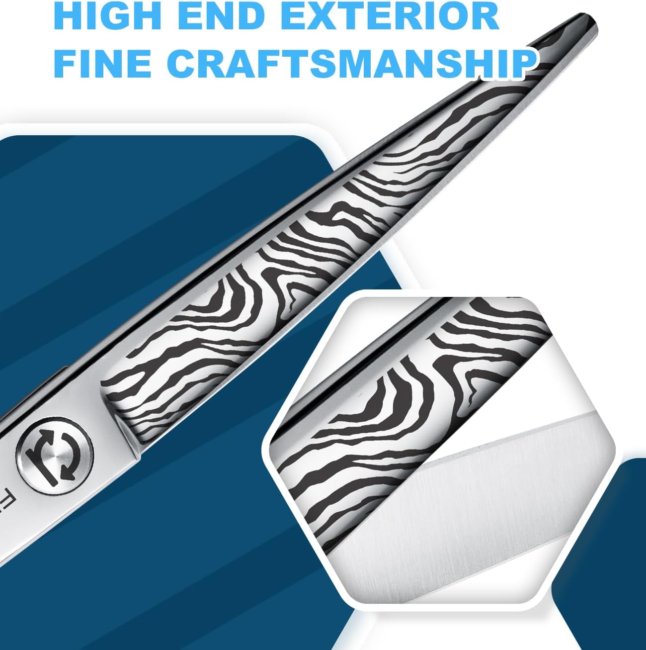 Hair Cutting Scissors Professional, 6" Barber Scissors, Hair Cutting Shears with 440C Steel - 60HRC Hardness Extremely Sharp with Ergonomic for Salon & Home Use - Zebra style