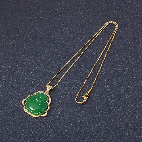 ASGIFT Laughing Buddha Necklace Cubic Zirconia Green Jade Buddha Pendant with 18K Gold Plated Chain Lucky Buddha Necklace Jewelry Gift3