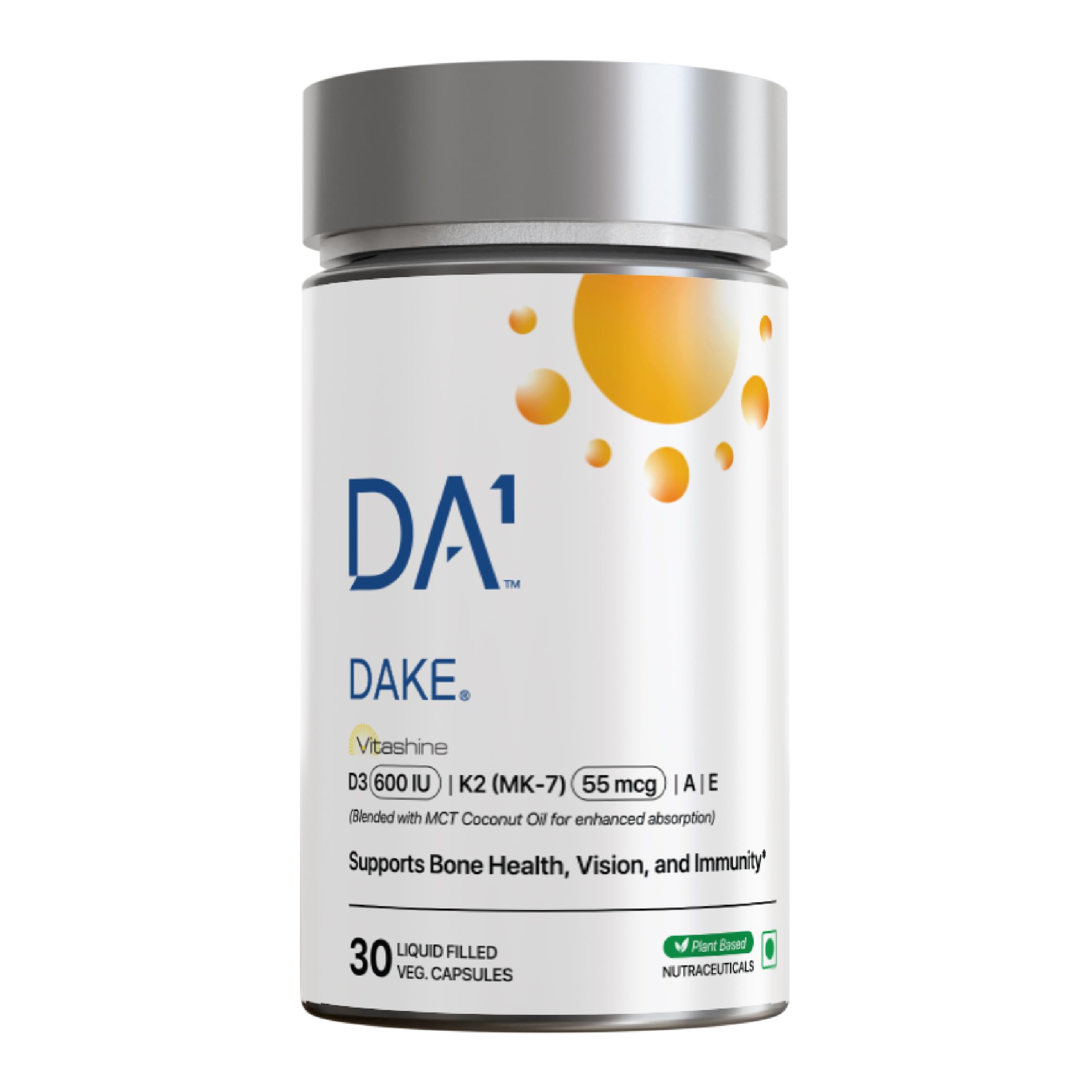 Decode Age DAKE 600 IU Multivitamin | Plant-Based D3, K2 (MK-7), A & E | Supports Bone, Vision, Immunity & Skin Health | With MCT Oil for Enhanced Absorption | 30 Vegan Capsules