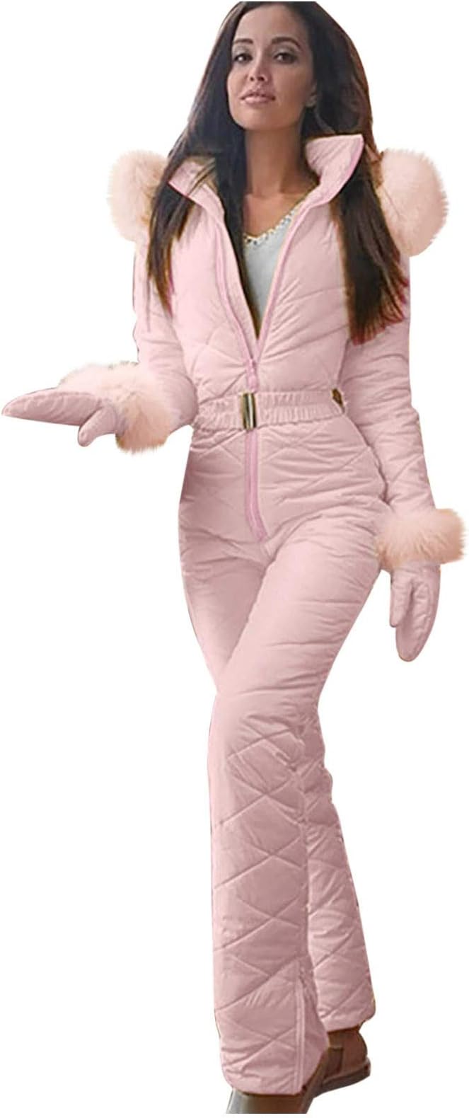 2021 Women Inches s One Pieces Ski Suits Jumpsuits Coveralls High Waterproof Windproof Hooded Snowboard Snowsuit Z - Pink Large