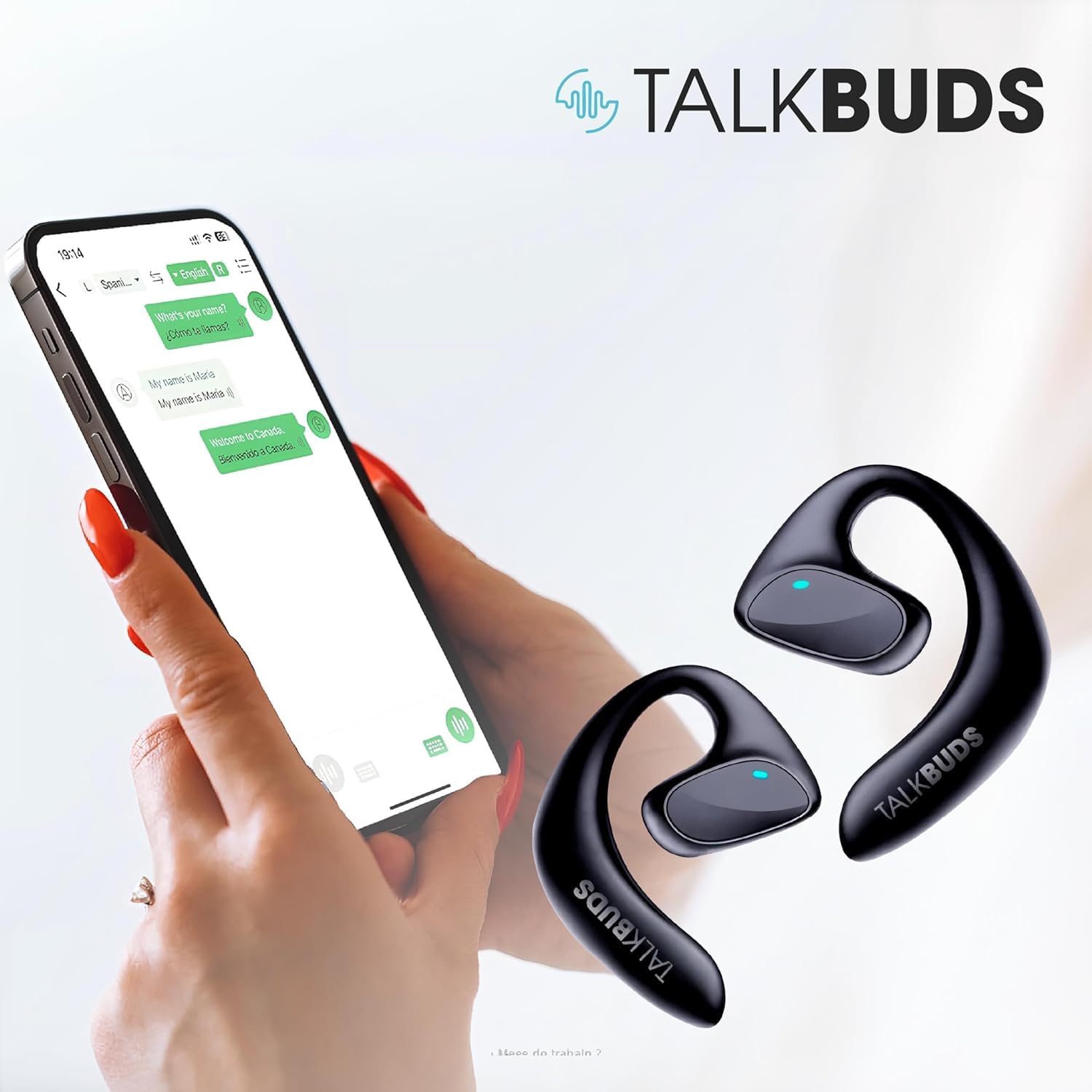 TalkBuds – Auriculares Traductores con Inteligencia Artificial | Traducción en Tiempo Real en +140 Idiomas | Compatible con Android y iOS | Conexión Bluetooth 5.1 (Negro)
