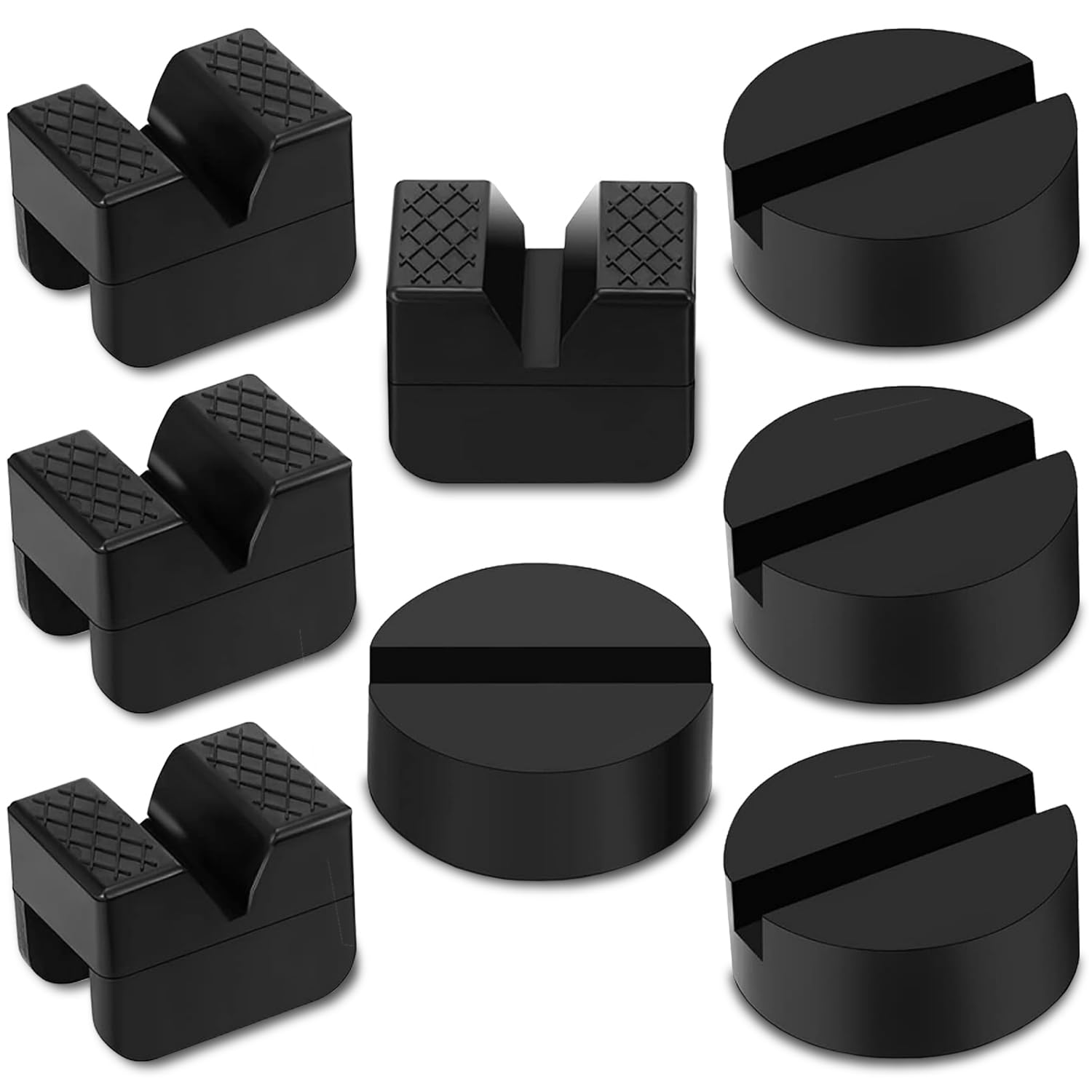 ?2024 Upgrade?8 Pcs Universal Floor Jack Pad, 2 Types Jack Stand Pads Adapter with Anti-Slip Design, Premium Rubber Slotted Frame Rail Pinch Welds Protector, Strong Jack Stand Accessories for for Cars