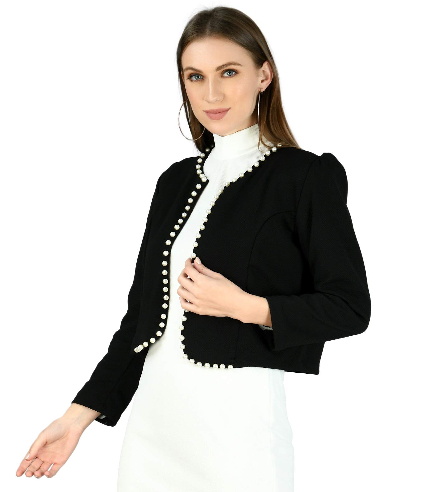 Solid Single Breasted Casual Women Full Sleeve Blazer Black-image-8