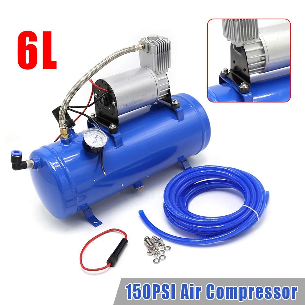 Sistema de compresor de aire portátil de 12 V, tanque de 150 PSI y 6 L para bocinas de tren, kit universal para neumáticos de autocaravana, camión