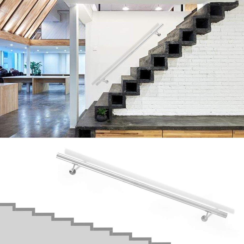 Edelstahl Handlauf V2A 42,4mm 240K geschliffen Wandhandlauf mit leicht gewölbter Endkappe 1000 mm