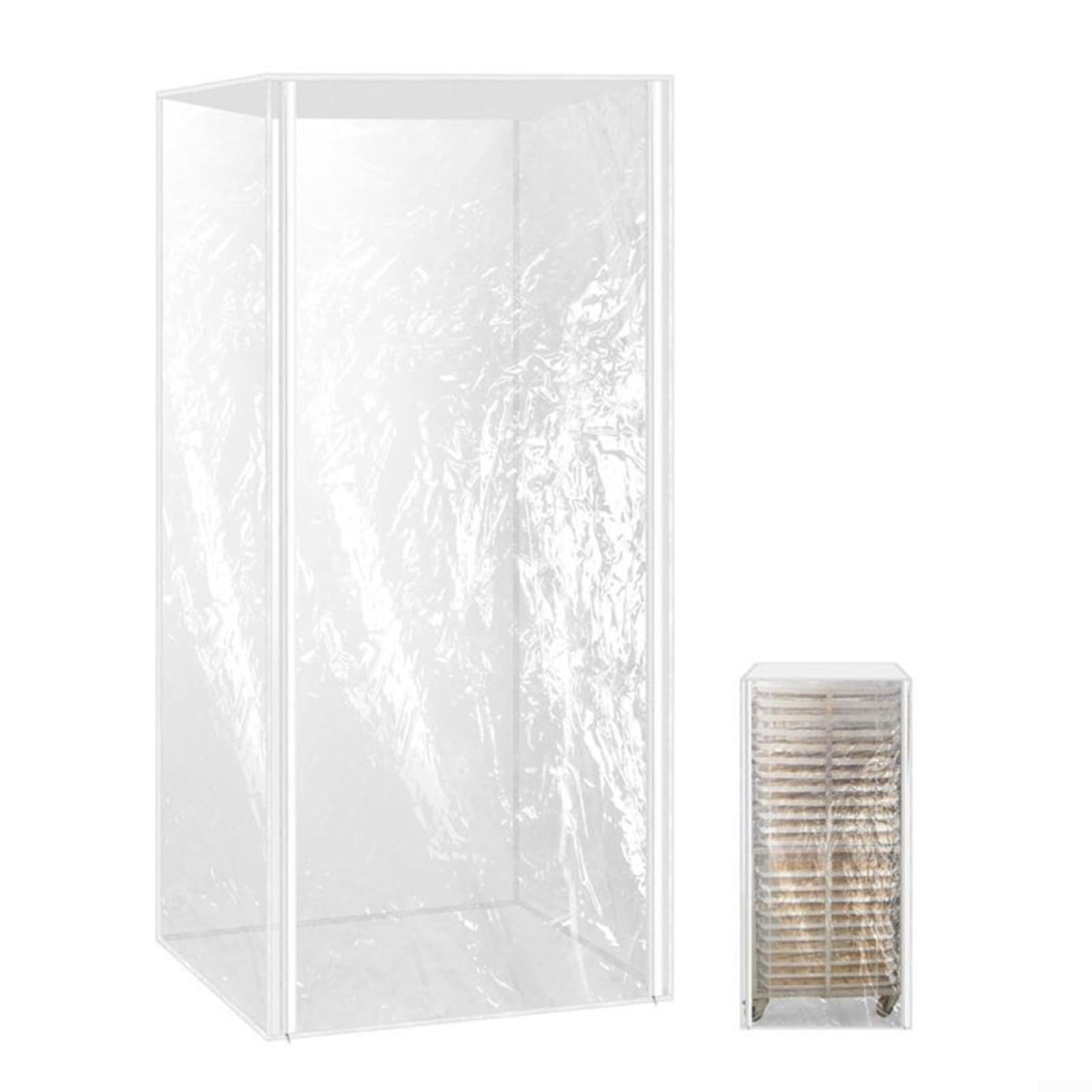 2 fundas transparentes de PVC con tres cremalleras para un fácil acceso y visualización clara, se adapta a estantes de 20 o 10 capas en cocinas, panaderías o cafeterías